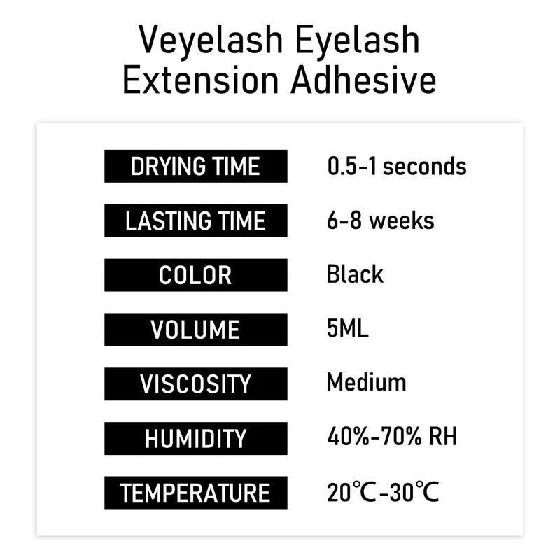 Professional Eyelash Extensions Glue - 8 Week Retention, Black, 5ml