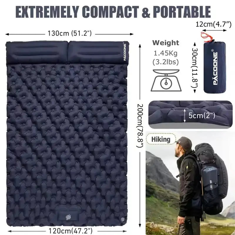 Foldable Outdoor Inflatable Mattress - Warm, Ultra-Wide, Thick, Lightweight Double-Use Camping Bed