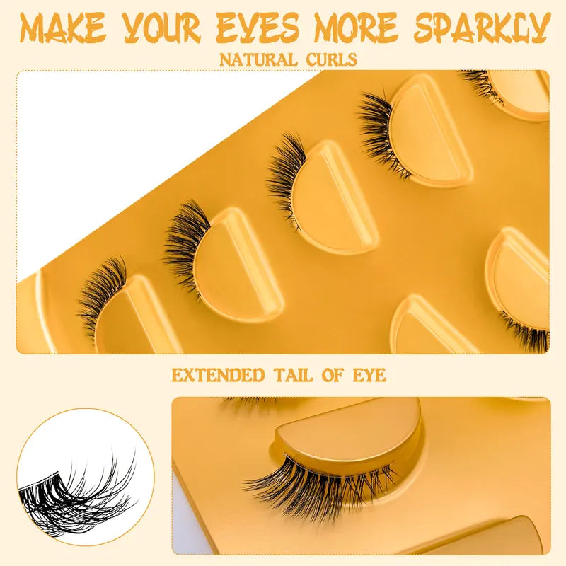 Natural Short Eyelashes with Transparent Strips - 5 Pairs, 3-10mm Eyelash Extensions for Daily Wear