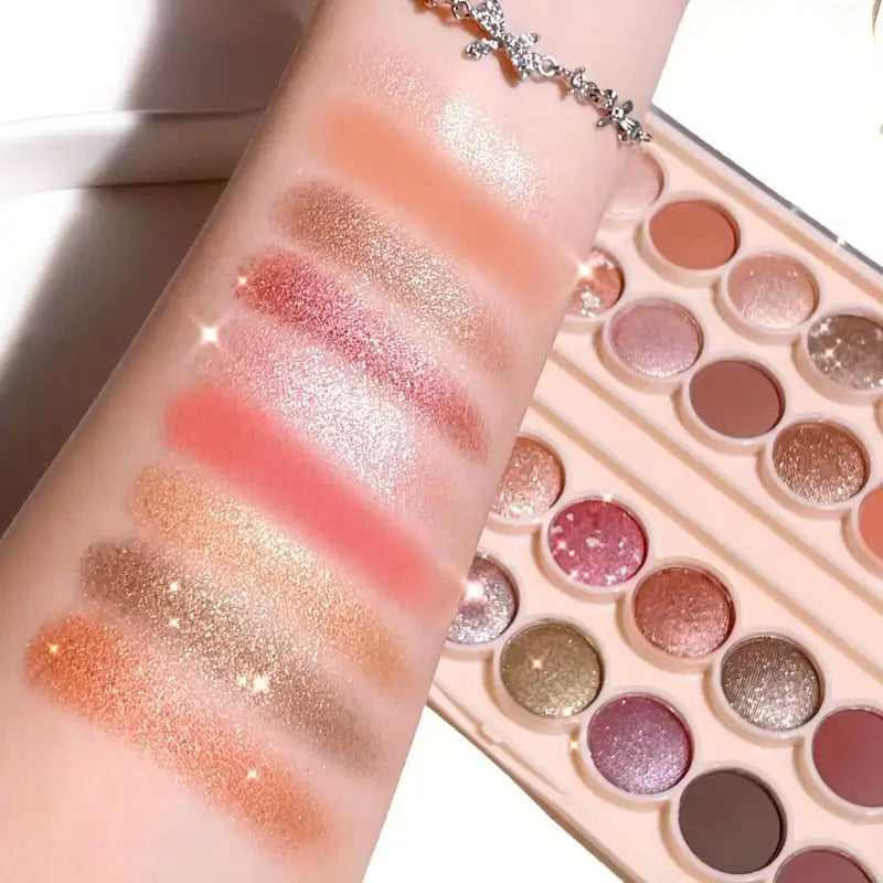 38-Color Eyeshadow Palette with Brush - Waterproof Matte & Shimmer Finishes, Coral & Nude Tones