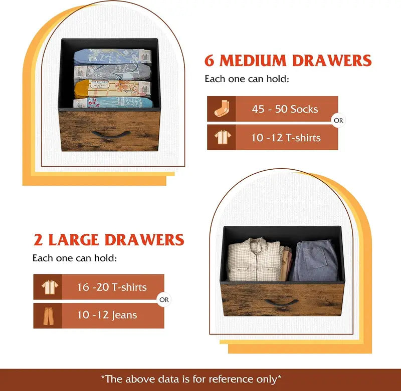 8 Drawer Bedroom Dresser - Wide Storage Chest with Wood Top