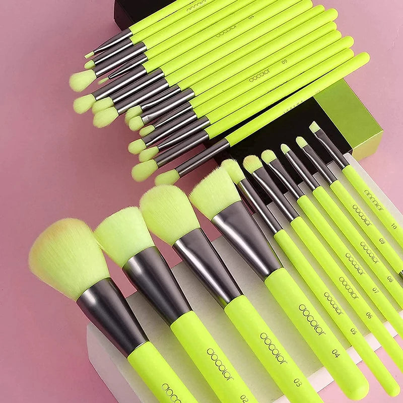 Professional Makeup Brush Set with Recyclable Aluminum Handles - Face Eyes Blending