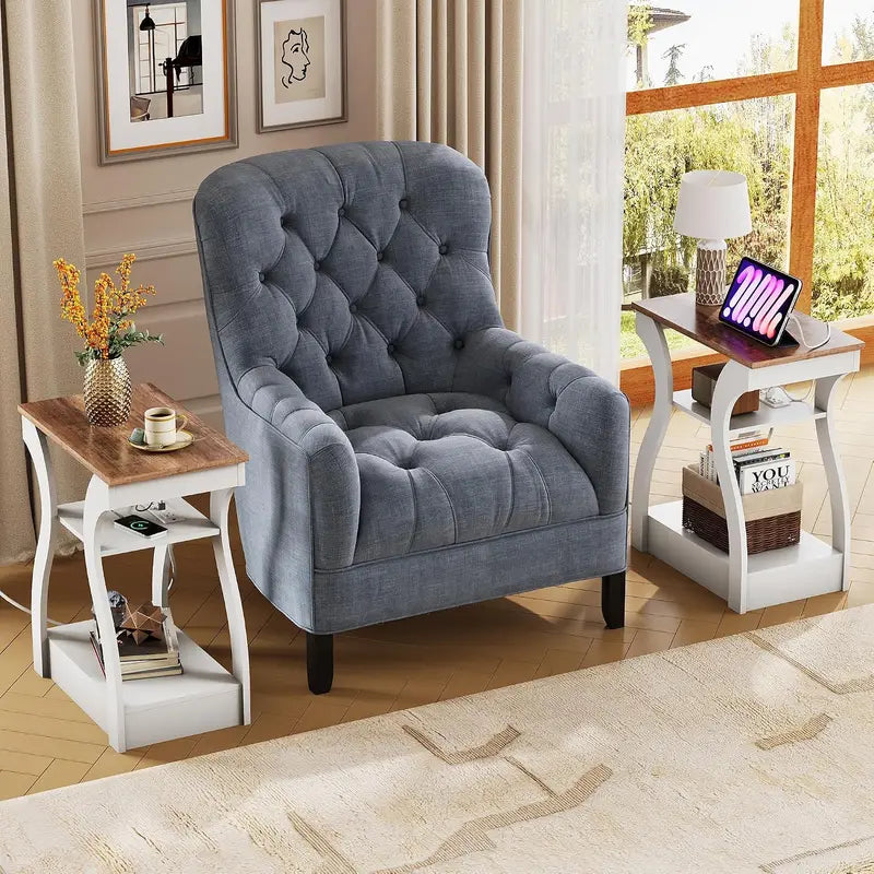 Modern End Tables Set of 2 with Charging Station - Nightstand with USB Ports and Storage Shelf