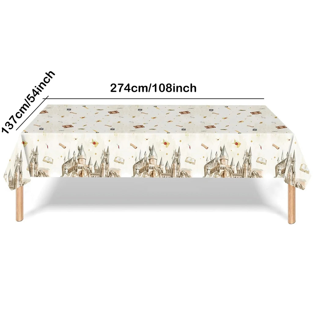 Wizard School Plastic Tablecloth for Magic Themed Birthday Parties - Waterproof & Disposable