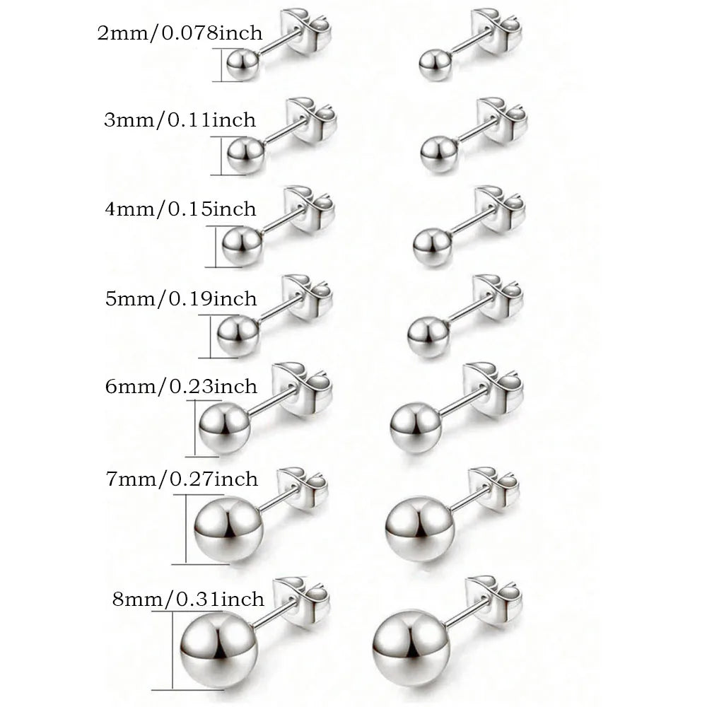 Ball Design Stud Earrings Set - Stainless Steel & 18K Gold Plated Jewelry