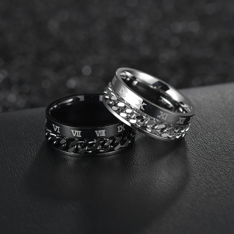 Anti Stress Rotate Freely Chain Ring for Men Stainless Steel Relaxing Fidget Ring