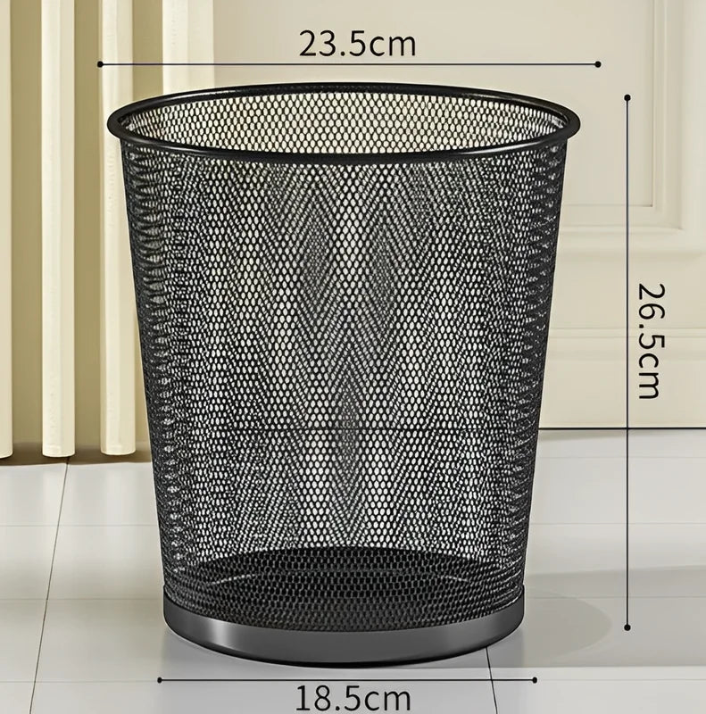10L Metal Round Trash Bin - Modern Office & Home Wastebasket, Black