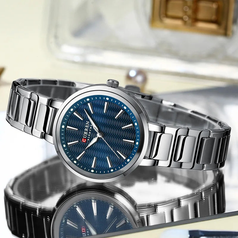 Elegant Ladies Watch with Ripple Dial, Water-Resistant Fashion Timepiece for Women