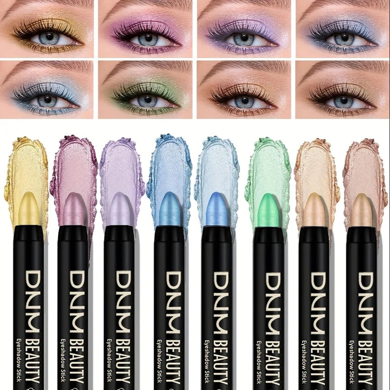 8-Piece Metallic Eyeshadow Stick Set Waterproof Long-Lasting Eye Makeup