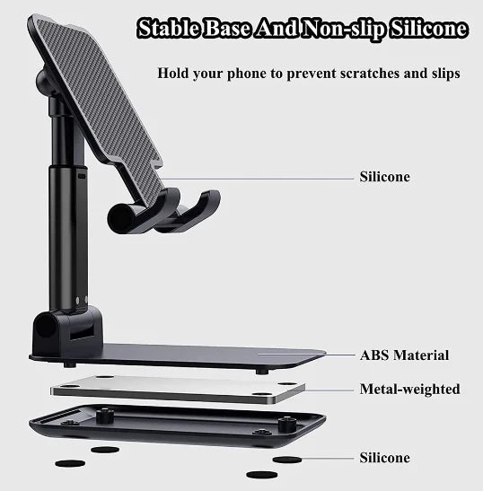 Adjustable Portable Phone and Tablet Stand - Foldable Desk Support