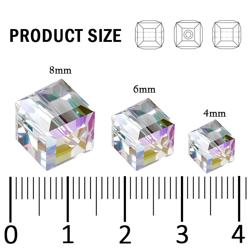 Crystal Cube Beads for Jewelry Making - Shiny AB Glass Spacer Beads