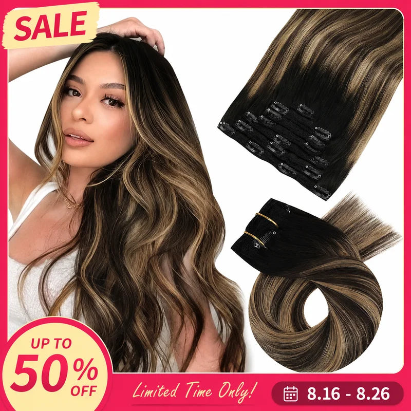 Human Hair Clip-In Extensions - Balayage, Remy, Double Weft, Various Lengths & Colors