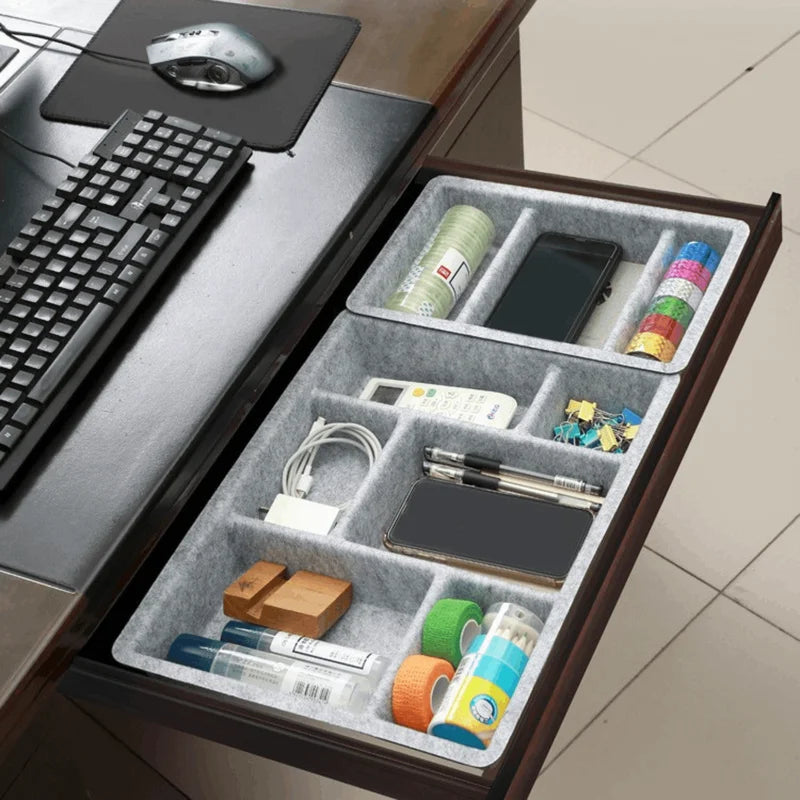 Felt Drawer Organizer Tray - Multi-Compartment Storage Box for Vanity, Office, Kitchen