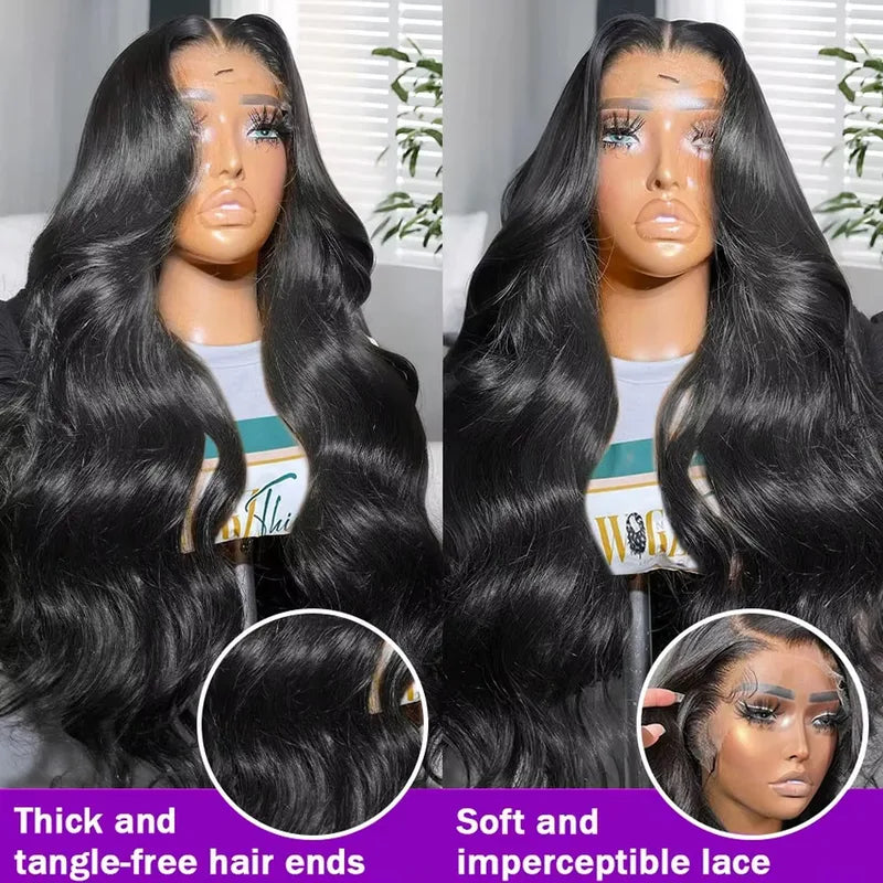 Body Wave Human Hair 13x4 HD Lace Frontal Wig - Pre Plucked, Full Lace, Black