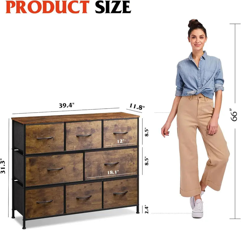8 Drawer Bedroom Dresser - Wide Storage Chest with Wood Top