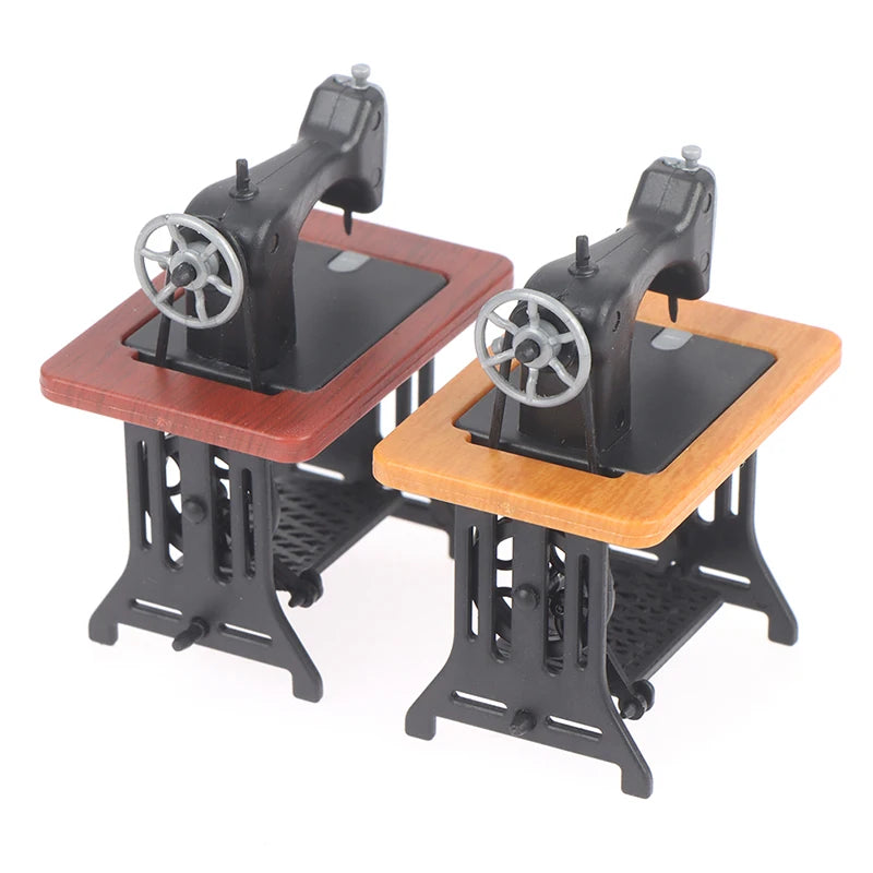 Miniature Wooden Sewing Machine Dollhouse Accessory for 1:12 Scale Kids Toys