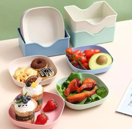 10-Piece Reusable Plastic Dish Set with Holder for Snacks and Serving