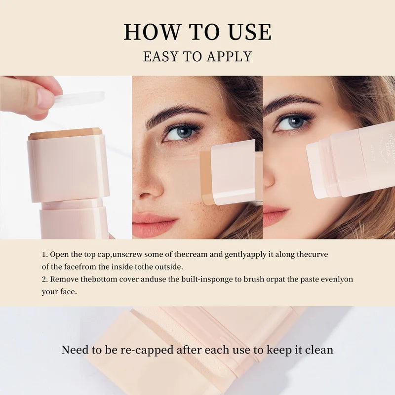 Concealer Foundation Stick - Waterproof Matte Face Makeup for Contouring & Coverage