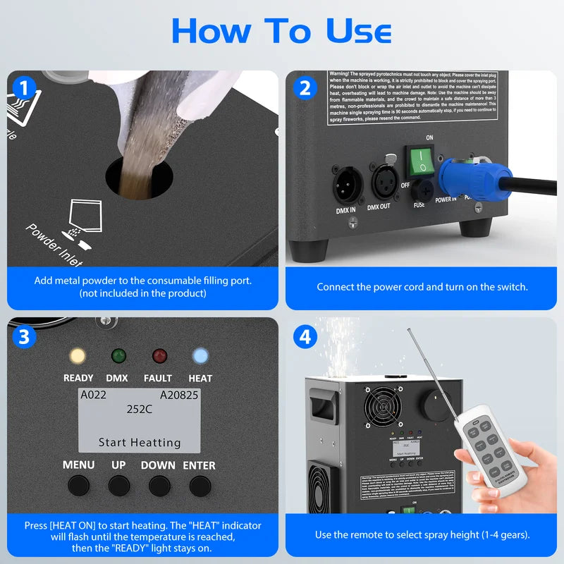 800W Cold Spark Machine for Stage Effects DMX & Wireless Control