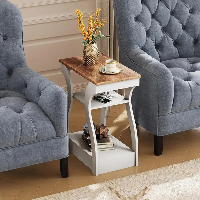 Modern End Tables Set of 2 with Charging Station - Nightstand with USB Ports and Storage Shelf