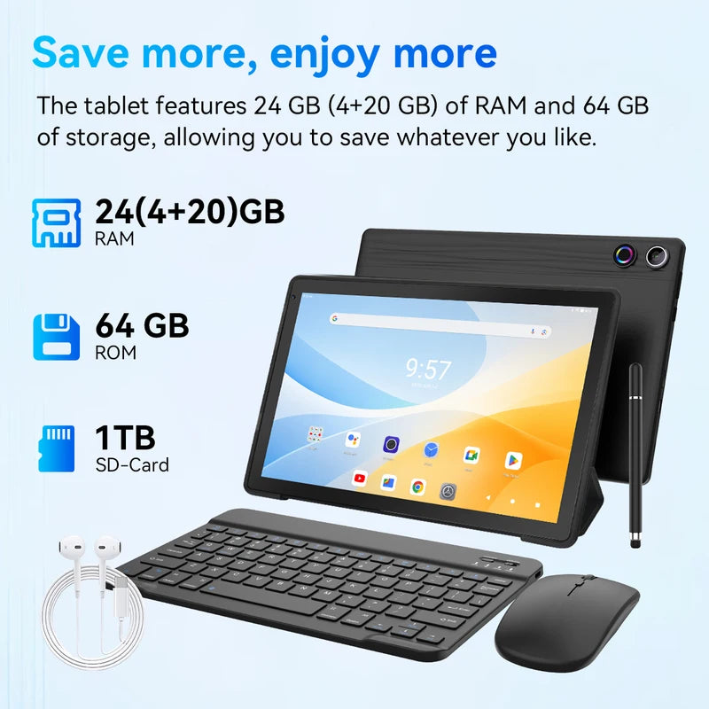 10.1 Inch Android Octa Core Tablet 24GB RAM 64GB Storage 8MP Camera Support TF Card