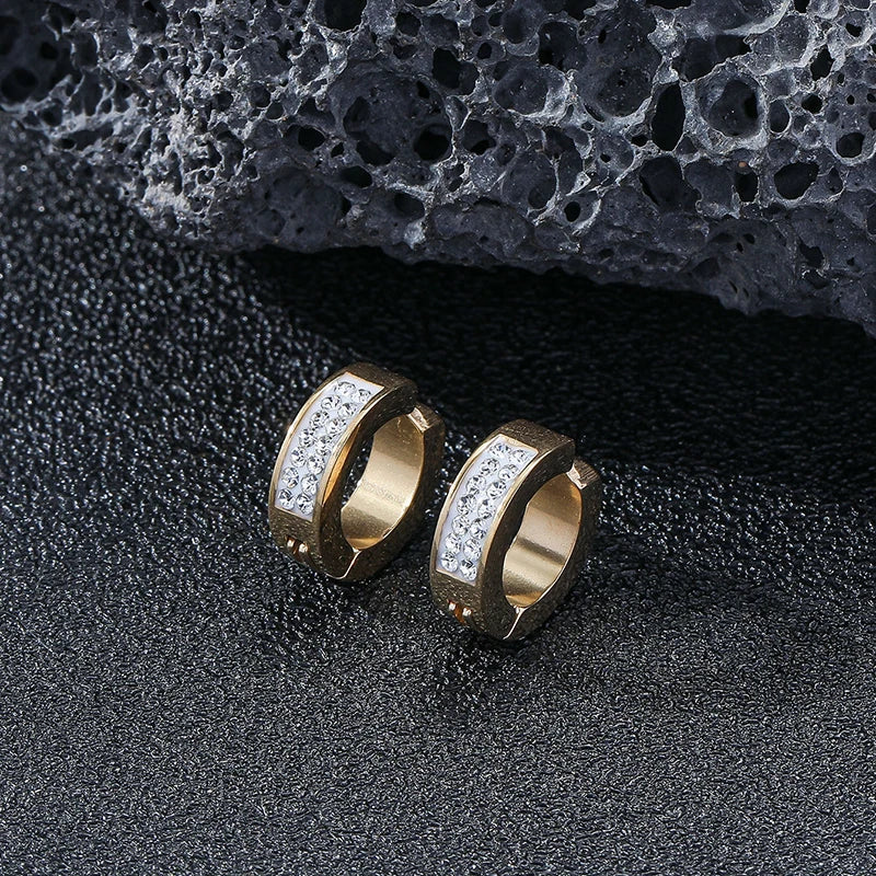 Titanium Steel Double Row Zircon Ear Cuffs - Trendy Stainless Steel Earrings for Men & Women