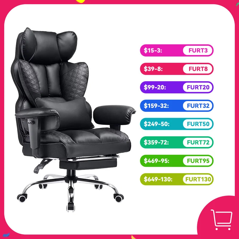 Ergonomic Leather Office Chair with Footrest & Adjustable Armrests