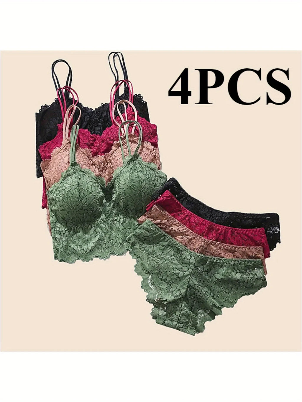 Women’s Lace Bra & Panty Set - Breathable, Comfortable, Removable Support