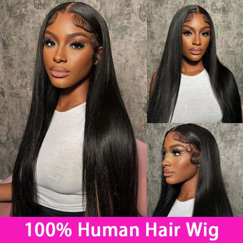 Long 13x6 & 13x4 Lace Front Human Hair Wigs - Bone Straight 30 Inch, Natural Color