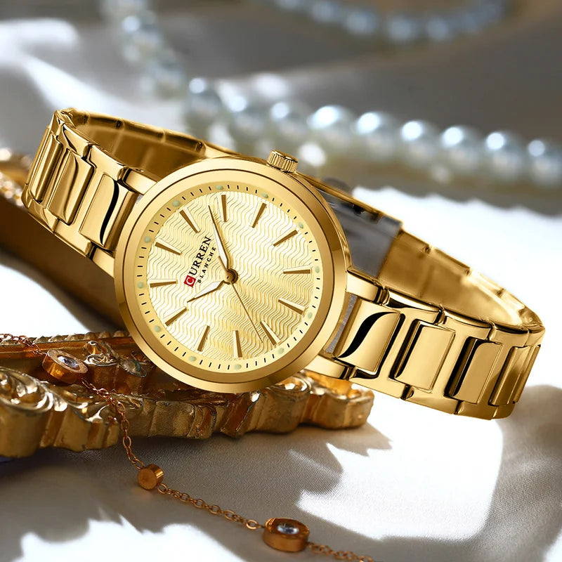 Elegant Ladies Watch with Ripple Dial, Water-Resistant Fashion Timepiece for Women