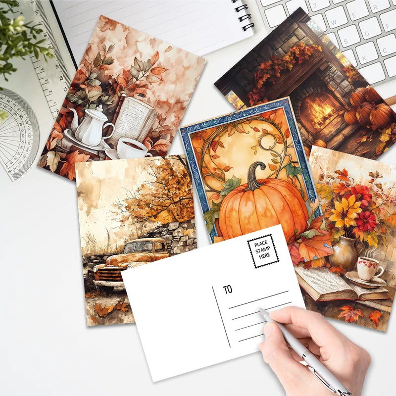 Autumn Fairy Tale Postcards Set of 32 - Harvest Season Greeting & DIY Cards