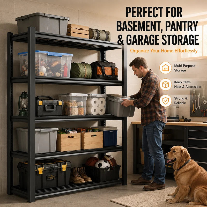 Heavy Duty Garage Shelving Units - Adjustable Wire Storage Racks, 385 LBS Per Shelf, Black, 35.4 x 15.7 x 72 Inches