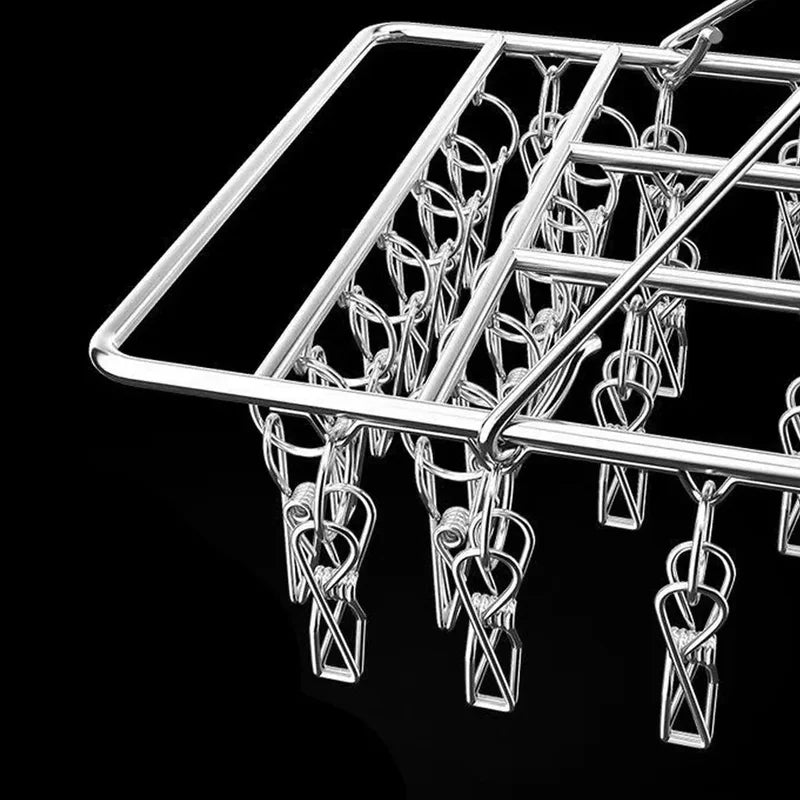 Stainless Steel Folding Clothesline with Clamps - Portable Laundry Line for Indoor & Outdoor Use