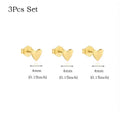 3-Piece Butterfly Back Stud Earrings for Women - Minimalist Heart Jewelry, 14K Gold Plated Silver Color