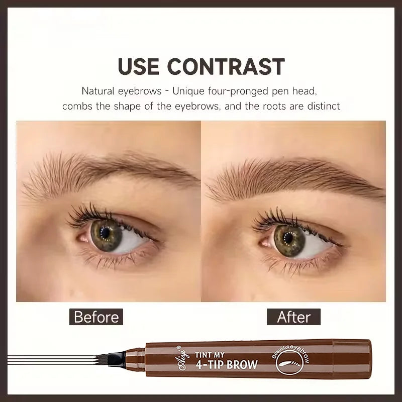 Waterproof Liquid Eyebrow Pencil with Four-Prong Tip - Long-Lasting & Natural Finish