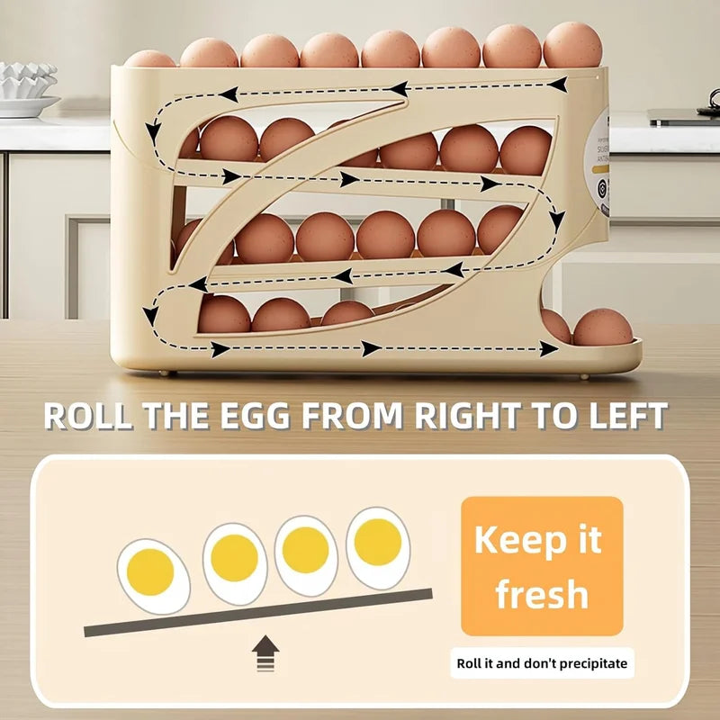 4-Tier Sliding Egg Dispenser Organizer - Space-Saving Fridge & Countertop Holder
