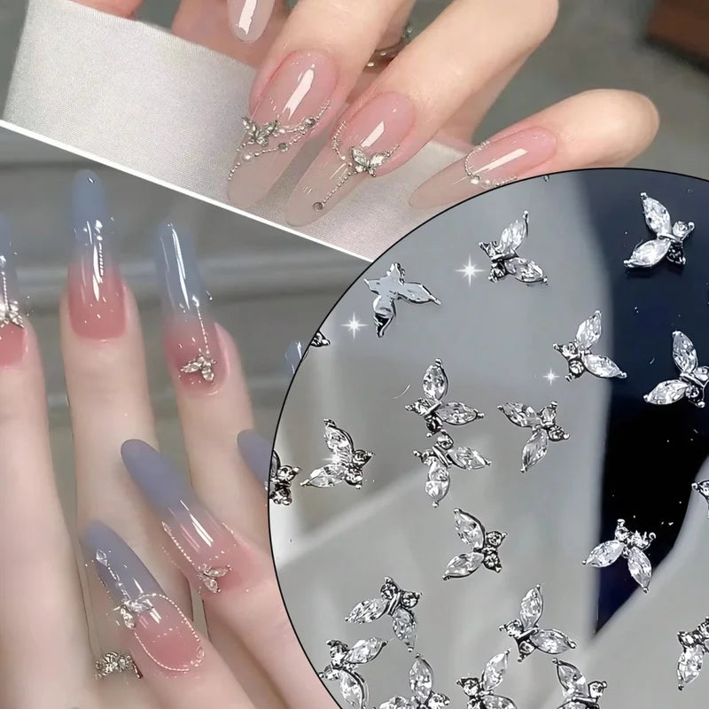 Mini Butterfly Nail Rhinestones Set - Zirconia Nail Art Accessories with Light Luxury Metal Finish