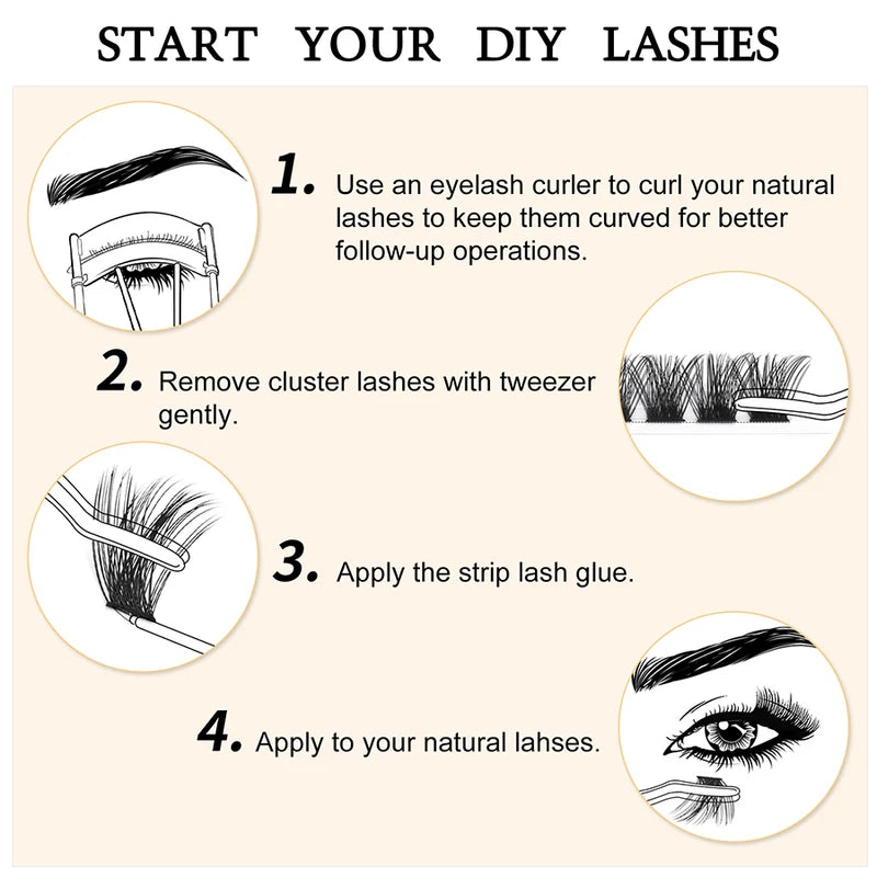 DIY Cluster Eyelash Extensions 144 Pcs Segmented False Lashes C/D Curl