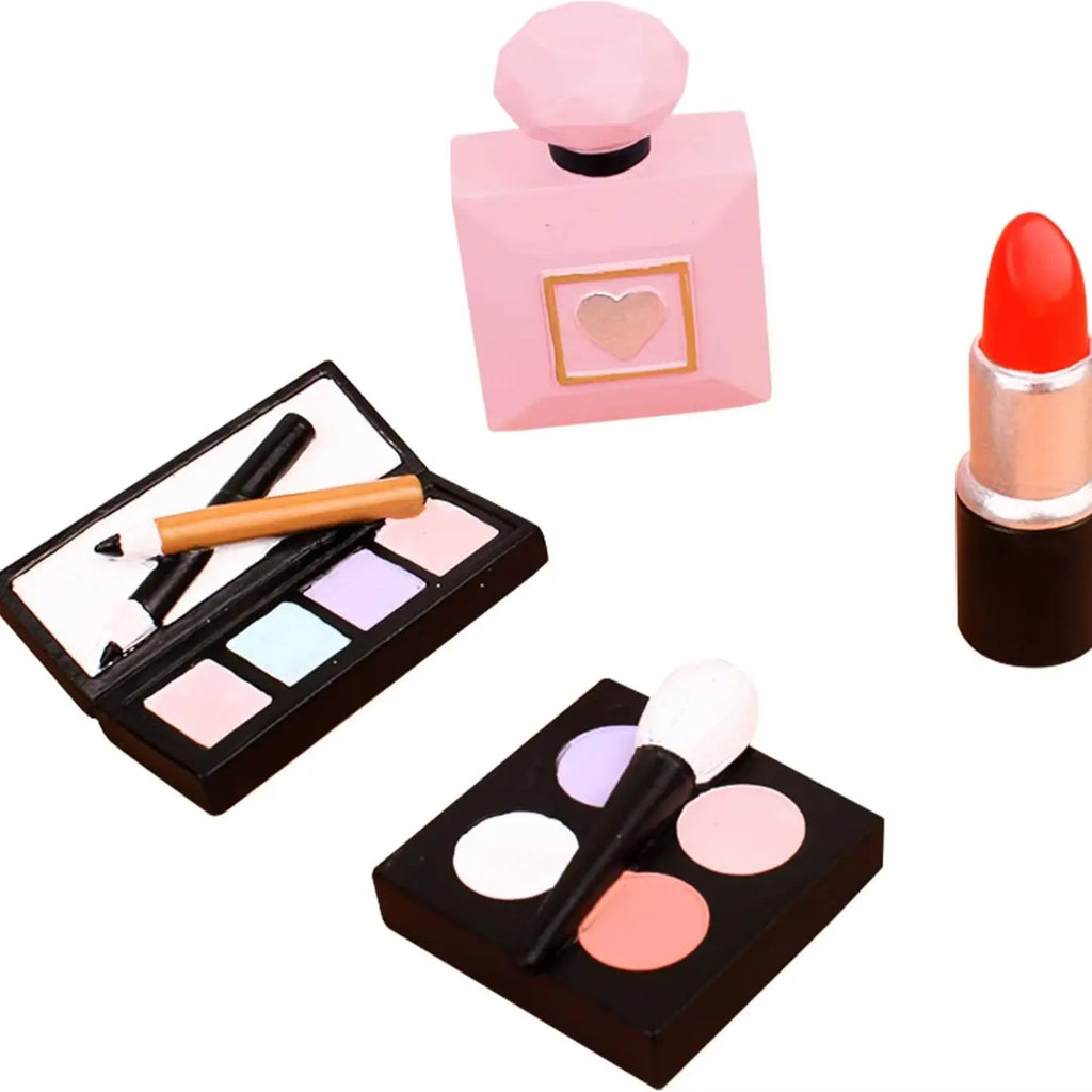 4 Pack Makeup Cake Toppers Resin Cosmetics Lipstick Perfume Bottle Decorations for Birthday Party