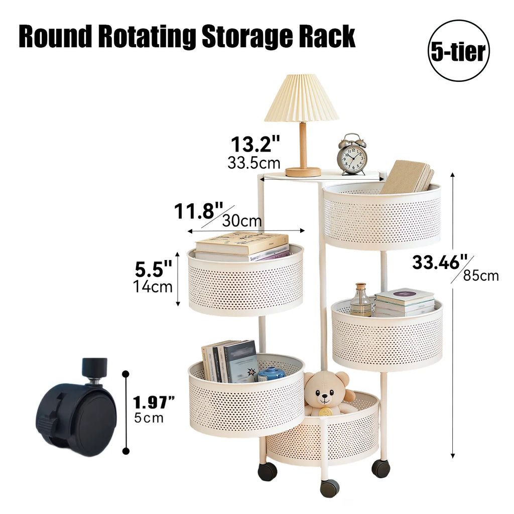 Multi-Functional Rotating Storage Rack - Mobile Floor Shelving for Kitchen and Home