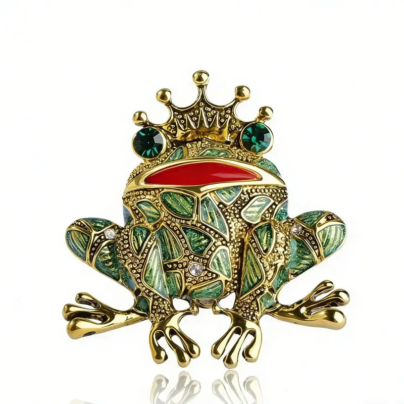 Vintage Frog Brooch with Green Eyes - Insect Toad Jewelry Pin for Men Women Kids