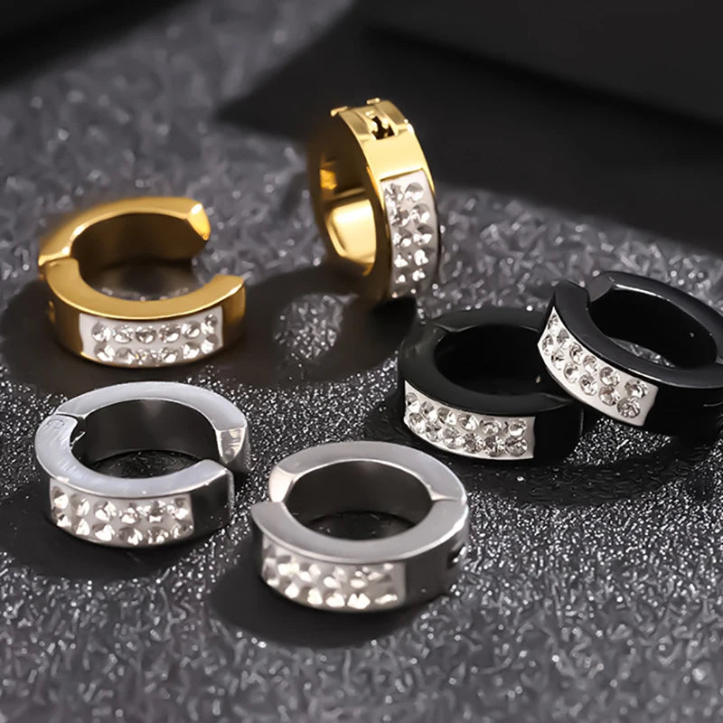 Titanium Steel Double Row Zircon Ear Cuffs - Trendy Stainless Steel Earrings for Men & Women