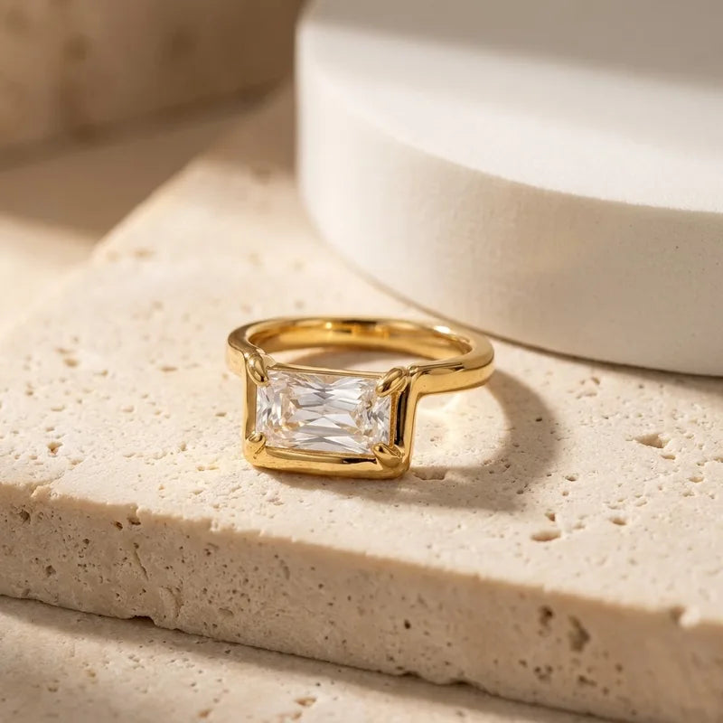 Stainless Steel Floating Zircon Ring for Women - Geometric Vintage Jewelry