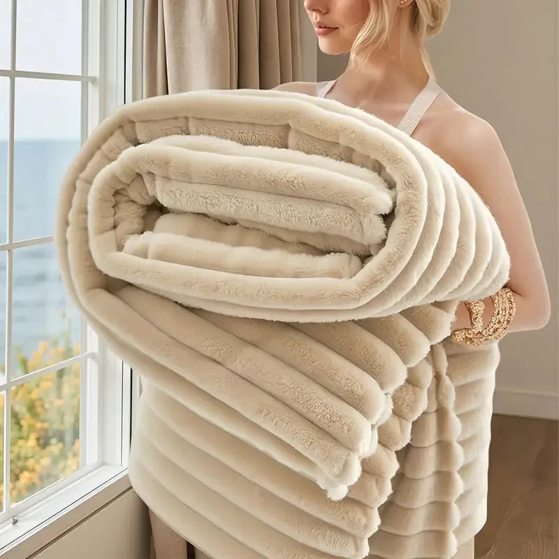Faux Rabbit Fur Blanket Double-Sided Cozy Warm Lightweight Home Office Sofa Bed