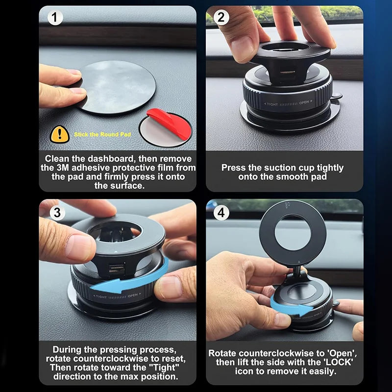 Magnetic Car Phone Holder with 360° Rotation & Vacuum Suction Mount – Universal Dashboard & Windshield Mount