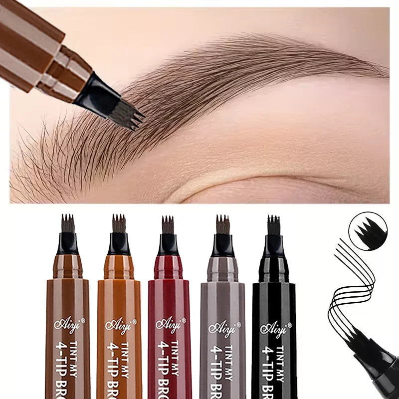 Waterproof Liquid Eyebrow Pencil with Four-Prong Tip - Long-Lasting & Natural Finish