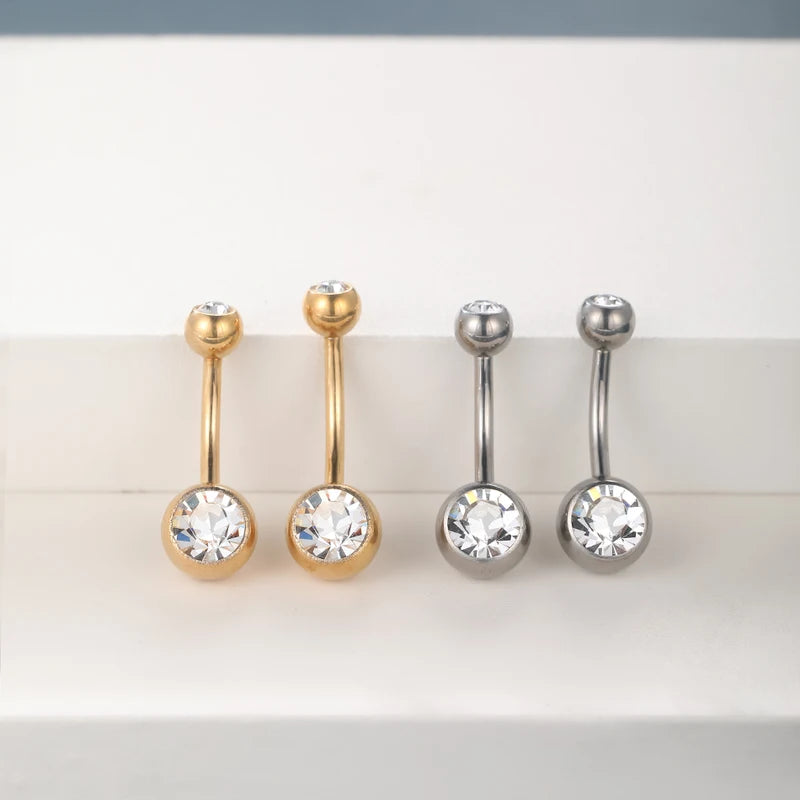 Titanium Belly Button Rings 14G Navel Piercing with CZ Gems 6-12mm - Gold & Silver