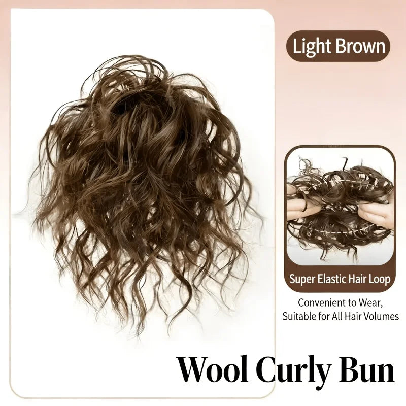 Elegant Wool Curly Synthetic Hair Bun with Elastic Band for Daily Updos