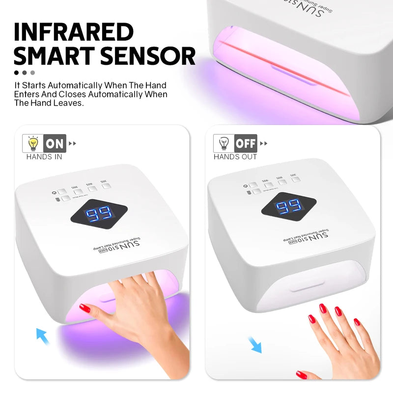 Rechargeable UV LED Nail Lamp 168W with LCD Display & Auto Sensor for Gel Curing