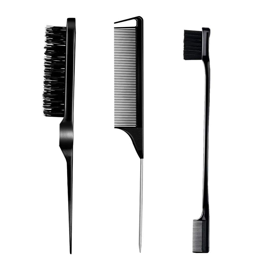 3-Piece Hair Comb Kit Fine Tooth Dual Edge & Bristle Brush for Hair Styling